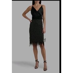 Alice + Olivia Ballerina Bodysuit Black Silk Blend Deep V Plunge M Festival